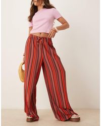 ASOS - Linen Blend Wide Leg Pull On Trouser - Lyst