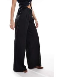 Monki - Broek Met Wijde Pijpen, Hoge Taille En Plooien Aan De Voorkant - Lyst