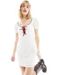 Daisy Street - Lace Mini Milkmaid Dress With Red Ribbon Detail - Lyst