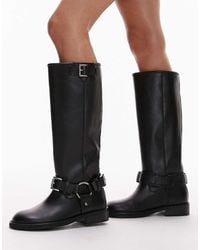 TOPSHOP - Tee Premium Leather Knee High Biker Boots - Lyst