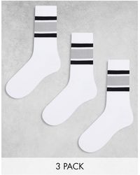 ASOS - Confezione da 3 paia di calzini sportivi bianchi con righe grigie - Lyst