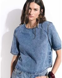 ASOS - Denim Shoulder Pad T-shirt - Lyst