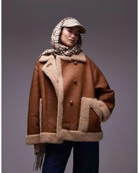 TOPSHOP - Cappotto Stile Pilota Color Cuoio Oversize - Lyst