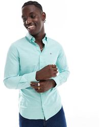 GANT - Slim-Fit Oxford Overhemd Met Geborduurd Logo - Lyst