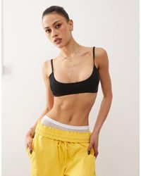 Monki - Soft Scoop Neck Pointelle Bralette With Small Bow - Lyst