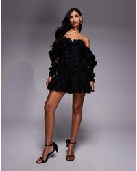 ASOS - 3d Floral Embellished Off-shoulder Puff Sleeve Mini Dress - Lyst