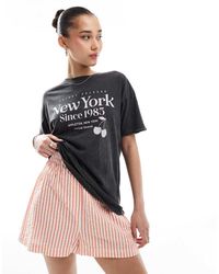 Brave Soul - T-Shirt Antracite Con Stampa New York - Lyst