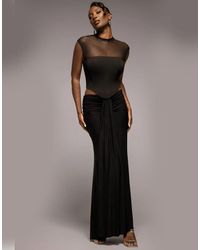 Goddiva - Gathered Front Dipped Waist Maxi Skirt - Lyst