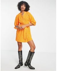 Vero Moda - Long Sleeve V Neck Mini Dress With Shirred Cuffs And High Neck - Lyst