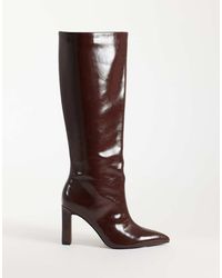 ASOS - Stivali Al Ginocchio Con Tacco Charming Color Cioccolato - Lyst