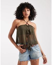 Miss Selfridge - O Ring Ruffle Split Front Top - Lyst