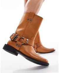 ASOS - Arley Burnished Flat Biker Boot - Lyst
