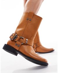 ASOS - Arley Burnished Flat Biker Boot - Lyst