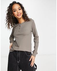 Pieces - Long Sleeve Top With Button Detail - Lyst