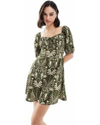 Wednesday's Girl - Palm Print Puff Sleeve Mini Dress - Lyst
