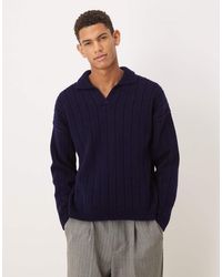 ASOS - Oversized Long Sleeve Knitted Rib Notch Neck Polo - Lyst