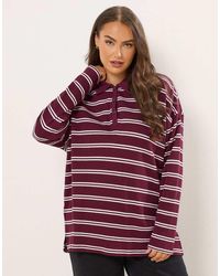 Yours Clothing - Stripe Waffle Rugby Collar Top - Lyst