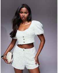 ASOS - Top Testurizzato Color Menta Decorato Con Maniche A Sbuffo - Lyst