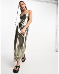 Miss Selfridge - Metallic Festival Maxi Slip Dress - Lyst