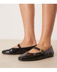 Asos Design Wide Fit - Bailarinas Negras Estilo Merceditas De Charol Leah De -Negro - Lyst