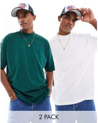 ASOS - Confezione da 2 t-shirt oversize accollate verde e bianca - Lyst