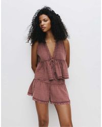 Pull&Bear - Rustic Top With Lace Trim - Lyst