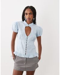 Motel - Yamila Puffle Sleeve Keyhole Blouse - Lyst