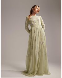 ASOS - Bridesmaid Pearl Embellished Long Sleeve Maxi Dress With Floral Embroidery - Lyst
