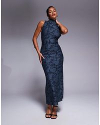 ASOS - Halter Neck With Open Back With Drape Detail Devore Maxi Dress - Lyst