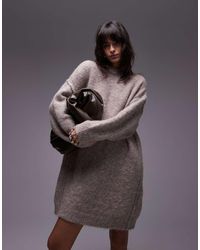 TOPSHOP - Vestito Corto Girocollo Oversize Color Avena Lavorato A Maglia Con Cuciture A Vista - Lyst