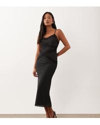 New Look - Lace Trim Mesh Midi Dress - Lyst