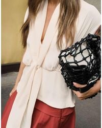 NA-KD - Plunge Neck Tie Detail Top - Lyst