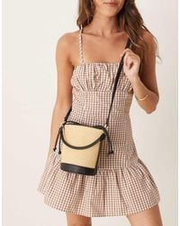 Mango - Woven Lined Cross Body Bag With Drawstring - Lyst