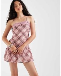 ASOS - Satin Dropped Waist Mini Dress With Lace Trim - Lyst
