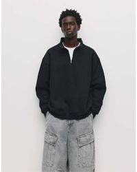Pull&Bear - Felpa Basic Con Zip Corta Nera - Lyst