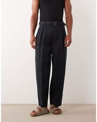 ASOS - Linen Rich Smart Belted Wide Barrel Leg Trousers - Lyst