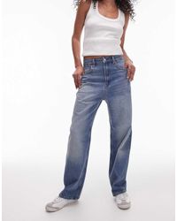 TOPSHOP - Jeans Met Wijde Ronde Pijpen Met Kortere Lengte En Hoge Taille - Lyst