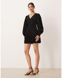 Nobody's Child - Bree Cord Cutwork Balloon Sleeve V Neck Mini Dress - Lyst