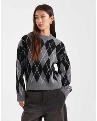 New Look - Argyle Print Crew Neck Jumper - Lyst