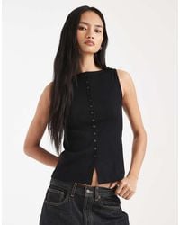 New Look - Top Abotonado Sin Mangas Con Cuello Barco De - Lyst