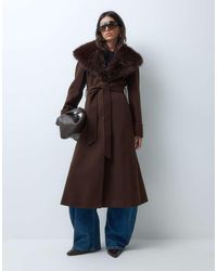 Miss Selfridge - Formal Wrap Coat With Fur Collar - Lyst