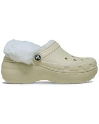 Crocs™ - Zuecos Blanco Hueso Clásicos Con Forro De Felpa Y Plataforma De - Lyst