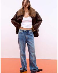 Stradivarius - Leather Effect Jacket With Contrast Collar - Lyst