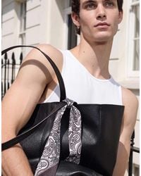 ASOS - Faux Leather Tote Bag With Satin Paisley Scarf - Lyst