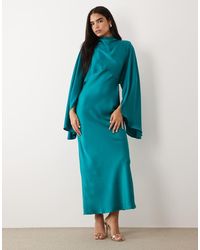 ASOS - Funnel Neck Satin Maxi Dress With exaggerated Sleeves - Lyst