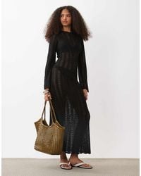 Mango - Crochet Knit Long Sleeve Maxi Dress - Lyst