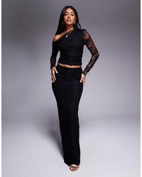 Kaiia - Exclusive Double Layered Slinky Lace Column Maxi Skirt Co-ord - Lyst