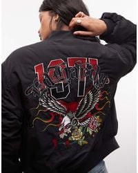 Ed Hardy - Gothic Flaming Eagle Ruched Sleeve Bomber Jacker - Lyst