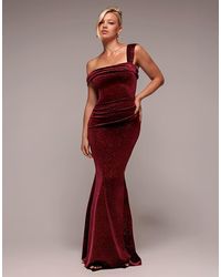 Goddiva - Glitter Polka Dot Velvet One Shoulder Maxi Dress - Lyst