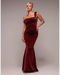 Goddiva - Glitter Polka Dot Velvet One Shoulder Maxi Dress - Lyst